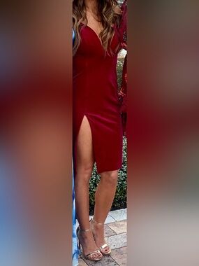 REVOLVE Burgundy Velvet High-Slit Cocktail Dress